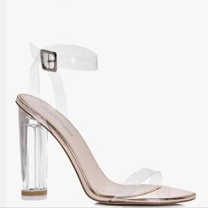 Boohoo Bella Metallic Clear Cylinder Two Part Heel